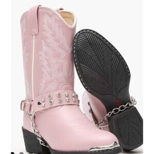 DURANGO Rhinstone Harness Western Boots Round Toe Pink Girls Size 2D